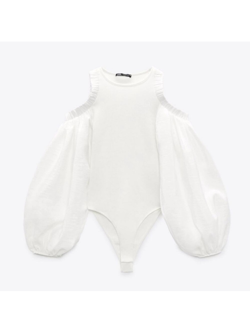 ZARA White Cold-Shoulder Puff Sleeve Bodysuit
